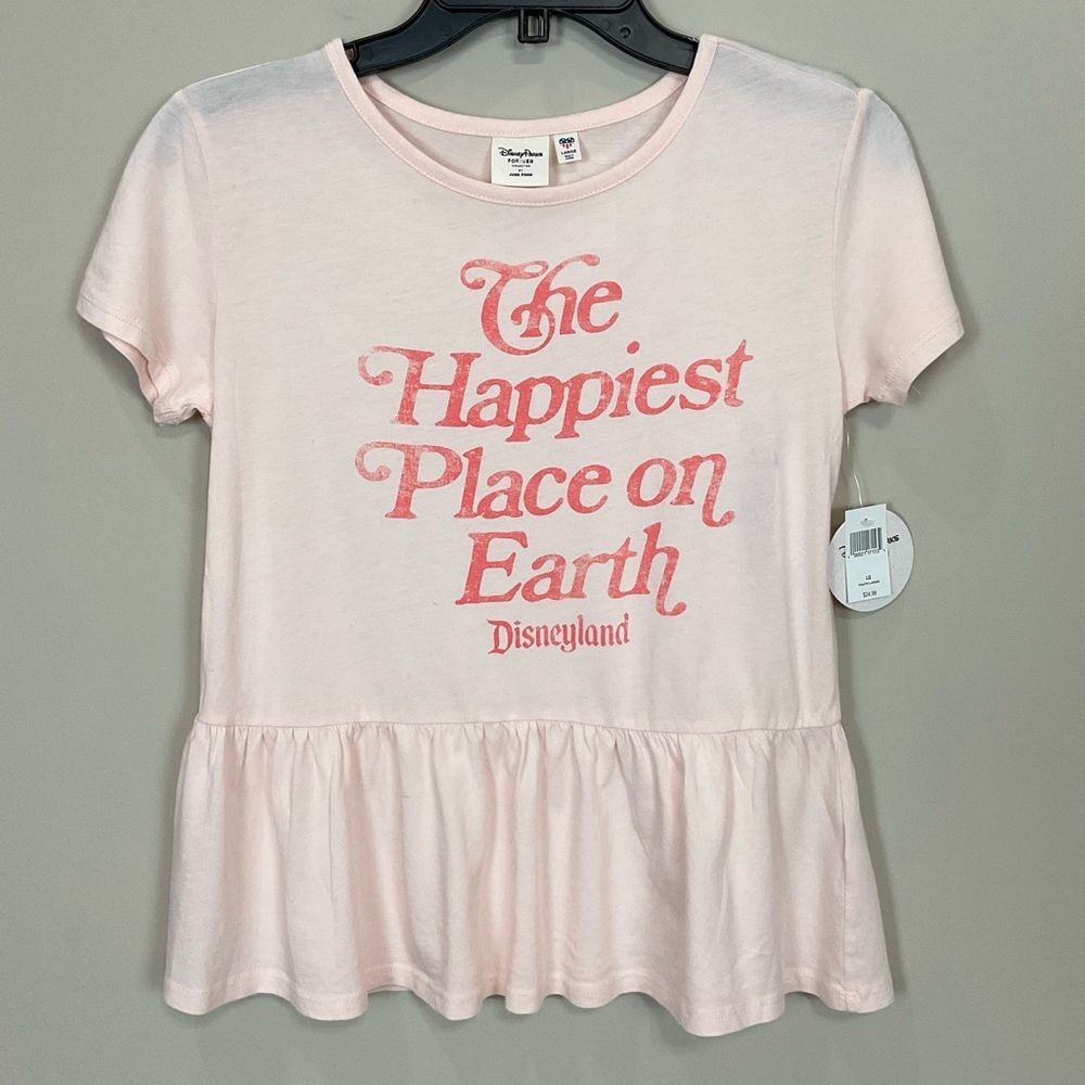 Junk Food Disneyland Girls Tee Ruffle Hem Happiest Place On Earth Sz Lg New